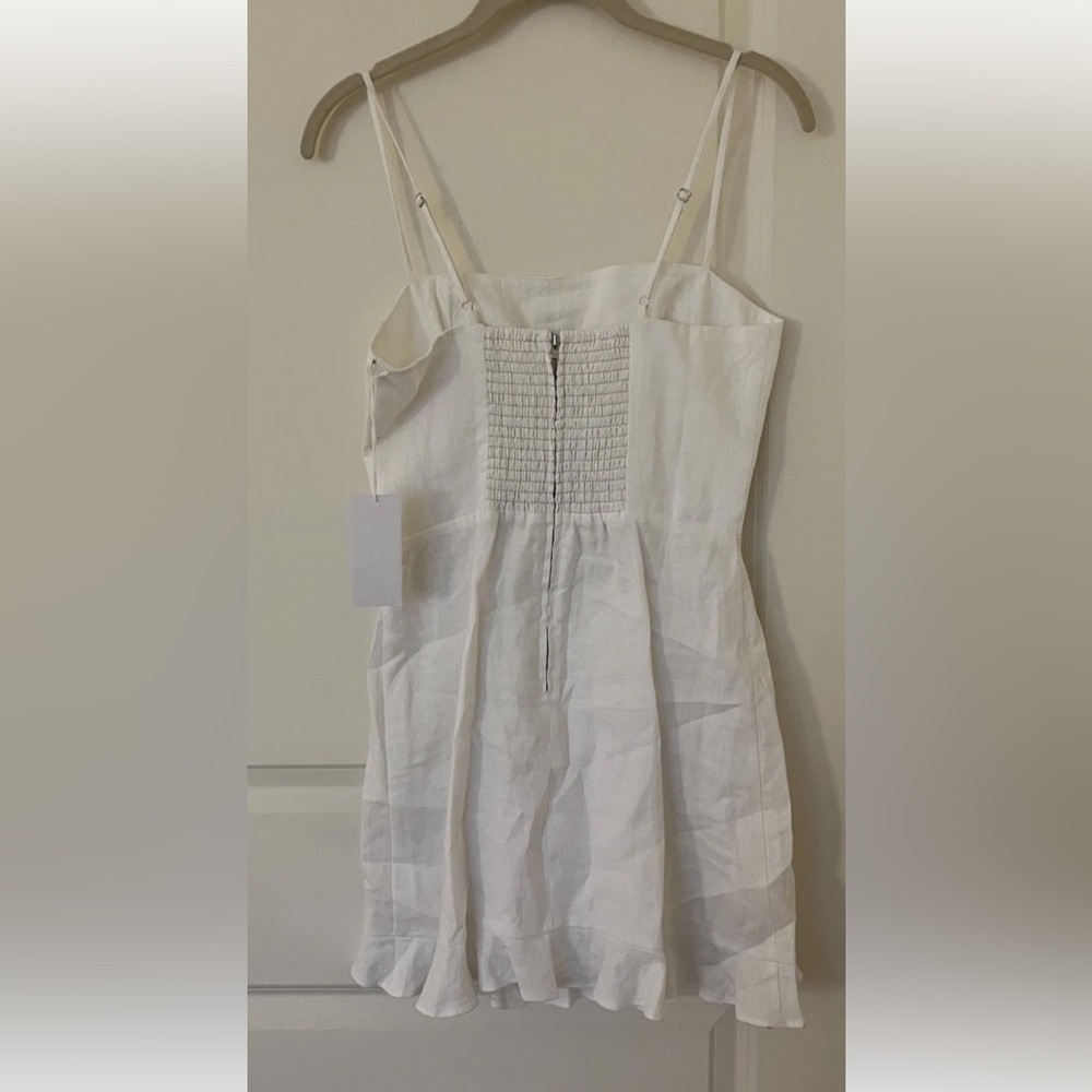 Reformation Ava Ruffle 100% Linen Mini Dress White Size 4 - Picture 3 of 6